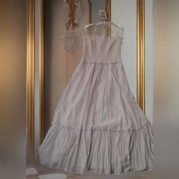 La Vie Rebecca Taylor Lurex Stripe Halter Dress - Picture 1 of 8